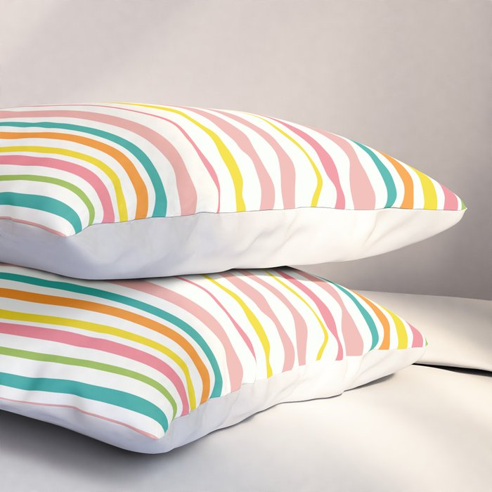 Natural Stripes Pattern Colourful Spring Green Pink Yellow Teal Orange Pillow Sham Gallery Image 3