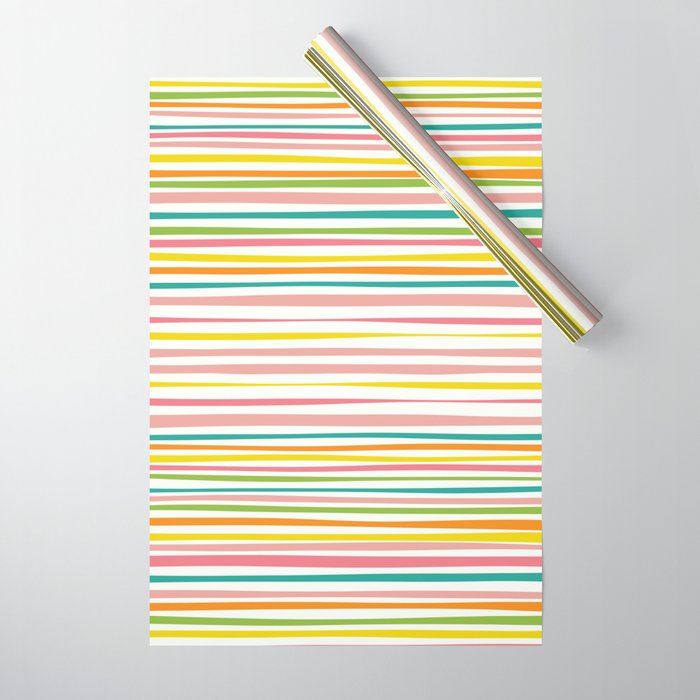 Natural Stripes Pattern Colourful Spring Green Pink Yellow Teal Orange Wrapping Paper Gallery Image 1