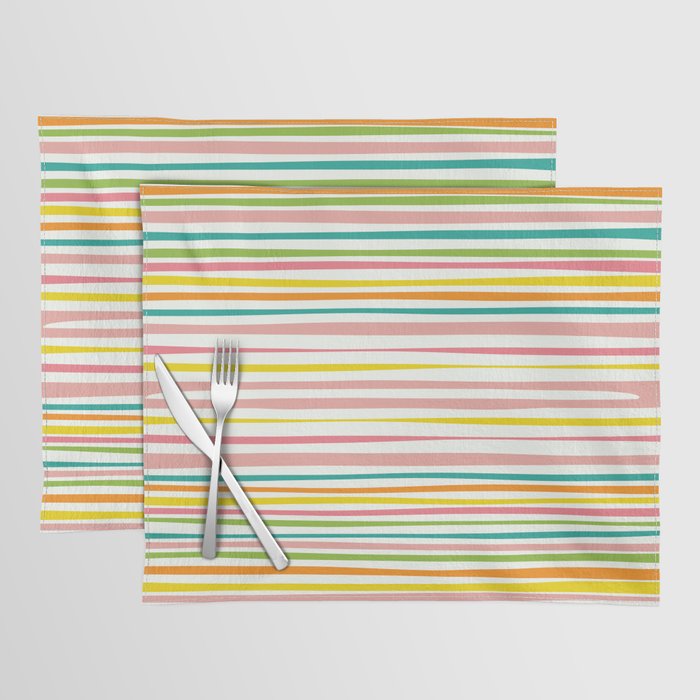 Natural Stripes Pattern Colourful Spring Green Pink Yellow Teal Orange Placemat Gallery Image 1