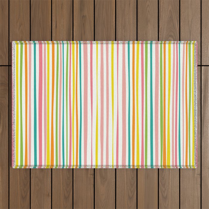 Natural Stripes Pattern Colourful Spring Green Pink Yellow Teal Orange Outdoor Rug Gallery Image 1