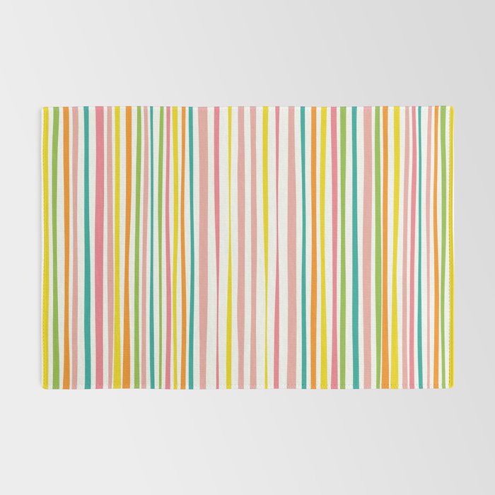 Natural Stripes Pattern Colourful Spring Green Pink Yellow Teal Orange Rug Gallery Image 2