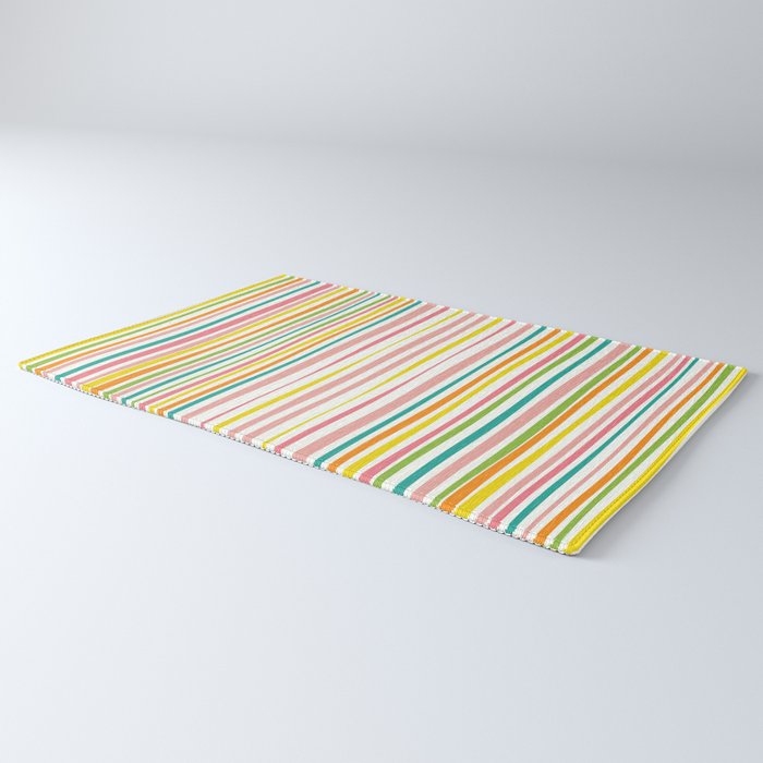 Natural Stripes Pattern Colourful Spring Green Pink Yellow Teal Orange Rug Gallery Image 3