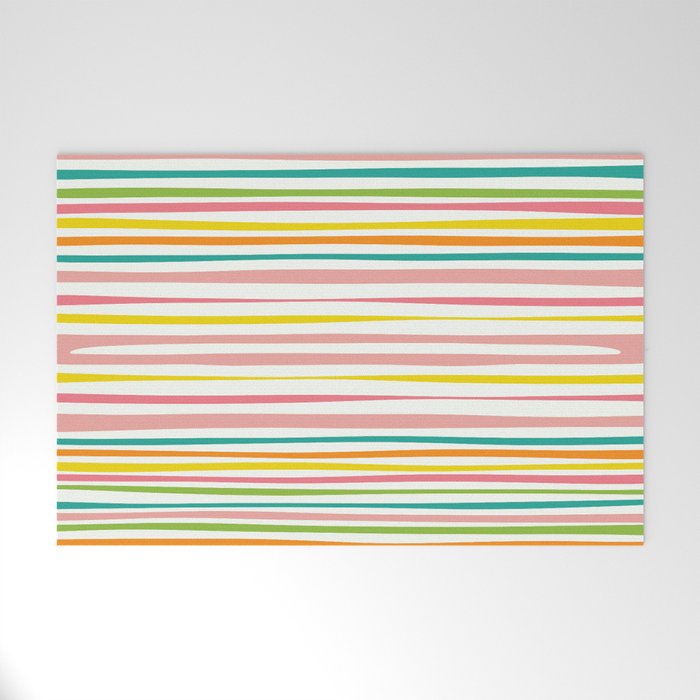 Natural Stripes Pattern Colourful Spring Green Pink Yellow Teal Orange Welcome Mat Gallery Image 1