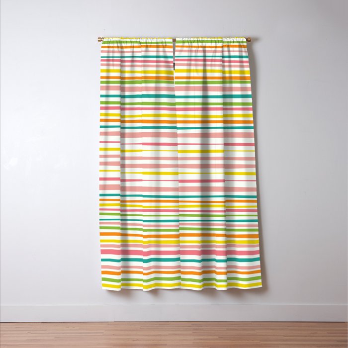 Natural Stripes Pattern Colourful Spring Green Pink Yellow Teal Orange Window Curtain Gallery Image 3