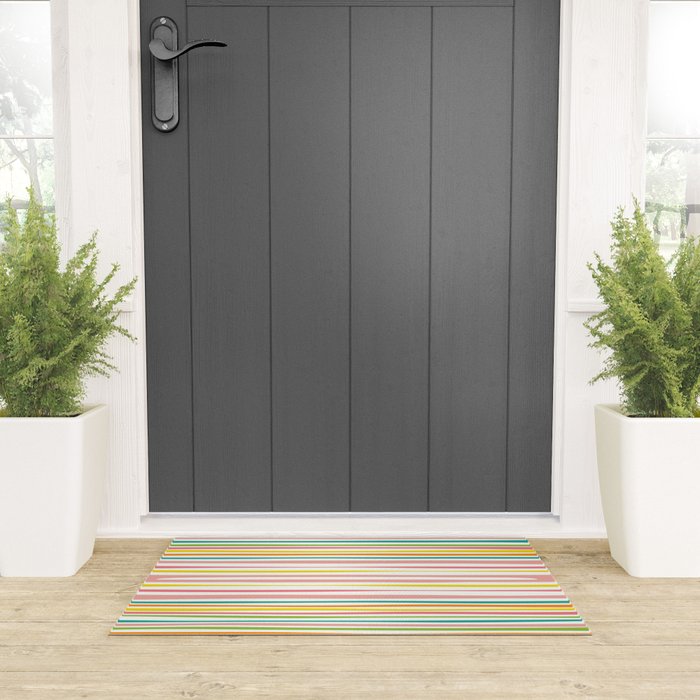 Natural Stripes Pattern Colourful Spring Green Pink Yellow Teal Orange Welcome Mat Gallery Image 3
