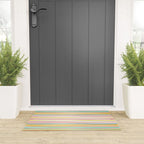 Natural Stripes Pattern Colourful Spring Green Pink Yellow Teal Orange Welcome Mat Gallery Image 3