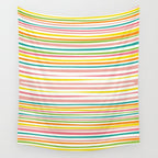 Natural Stripes Pattern Colourful Spring Green Pink Yellow Teal Orange Wall Tapestry Gallery Image 4