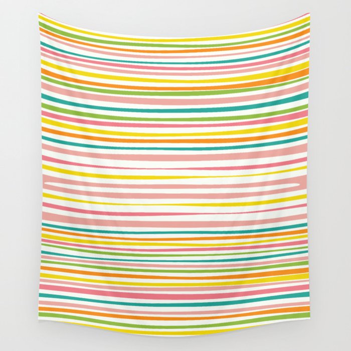 Natural Stripes Pattern Colourful Spring Green Pink Yellow Teal Orange Wall Tapestry Gallery Image 4