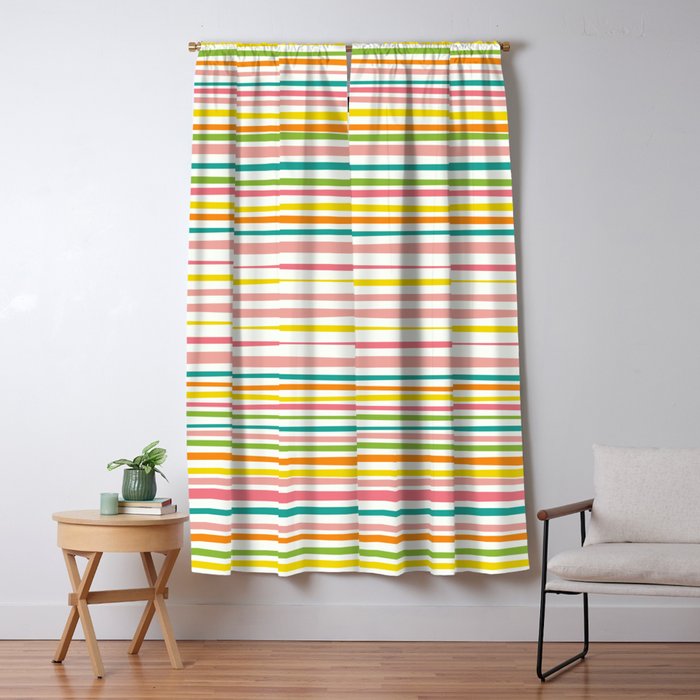 Natural Stripes Pattern Colourful Spring Green Pink Yellow Teal Orange Window Curtain Gallery Image 1
