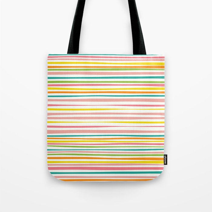 Natural Stripes Pattern Colourful Spring Green Pink Yellow Teal Orange Tote Bag Gallery Image 1