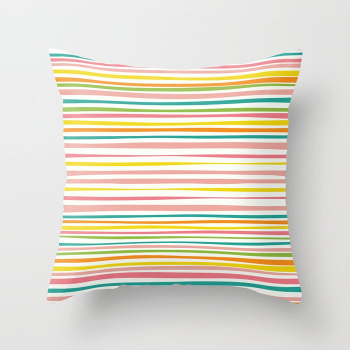 Natural Stripes Pattern Colourful Spring Green Pink Yellow Teal Orange Throw Pillow Gallery Image 1