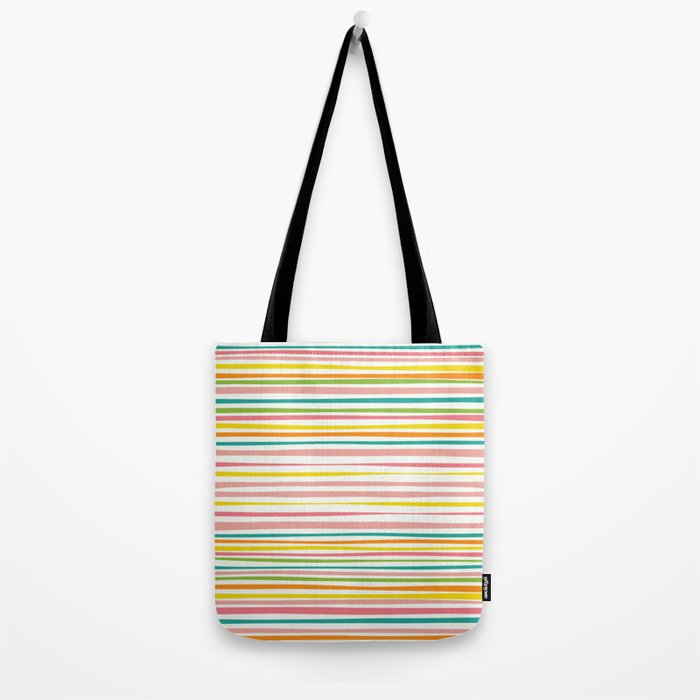 Natural Stripes Pattern Colourful Spring Green Pink Yellow Teal Orange Tote Bag Gallery Image 2