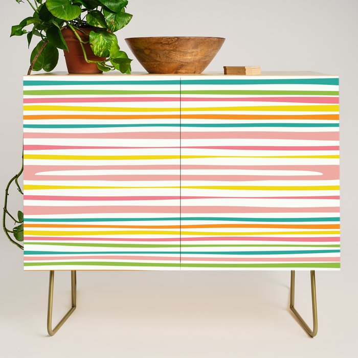 Natural Stripes Pattern Colourful Spring Green Pink Yellow Teal Orange Credenza Gallery Image 1