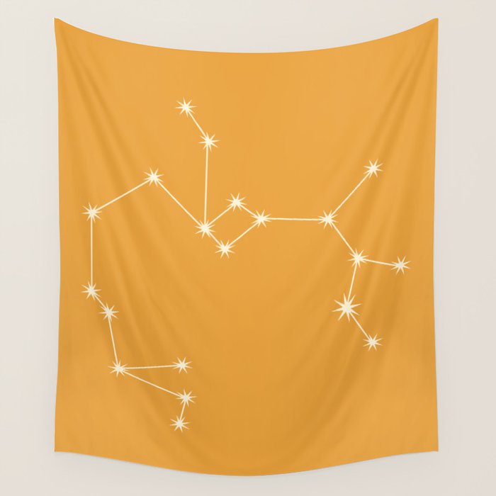 Sagittarius Zodiac Star Constellation Line Art Peach Orange Wall Tapestry Gallery Image 4