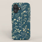 Leaves, Teal and Gold, Floral Artwork Print iPhone Case Gallery Image 1