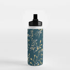 Leaves, Teal and Gold, Floral Artwork Print Water Bottle Gallery Image 2