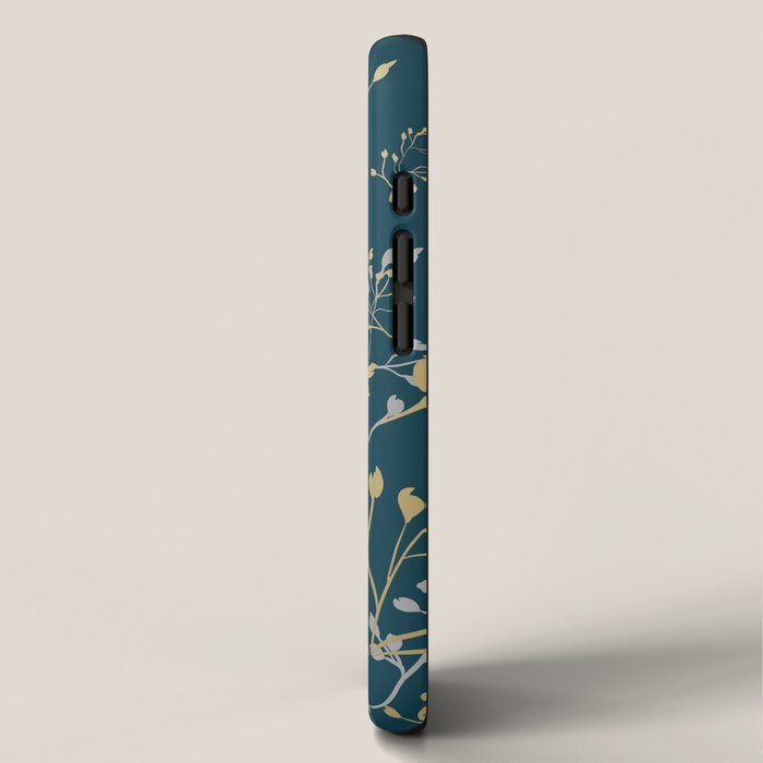 Leaves, Teal and Gold, Floral Artwork Print iPhone Case Gallery Image 2