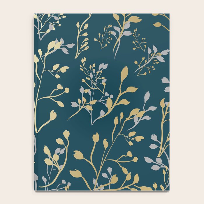 Leaves, Teal and Gold, Floral Artwork Print Notebook Gallery Image 4