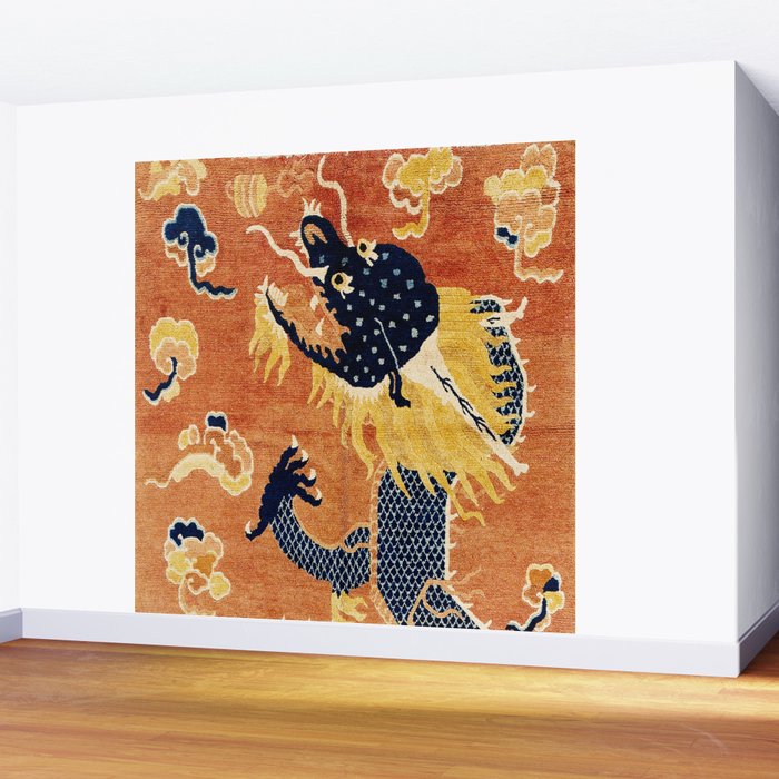 Ningxia Blue Dragon Chinese Pillar Antique Rug Print Wall Mural Gallery Image 2