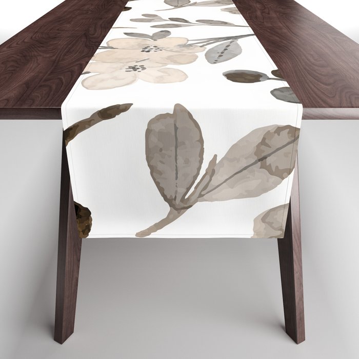 Watercolour Flowers Print, Neutral Tones, Digital Art Table Runner Gallery Image 1
