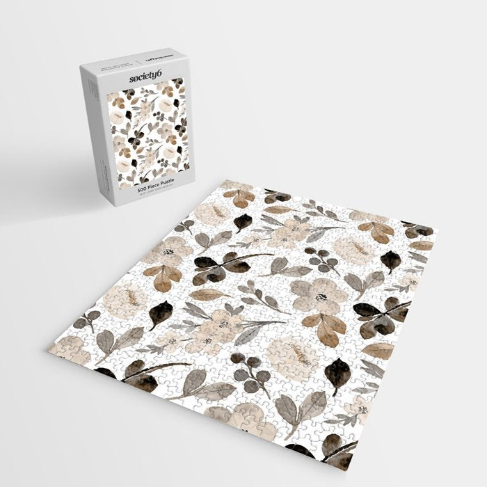 Watercolour Flowers Print, Neutral Tones, Digital Art Jigsaw Puzzle Gallery Image 2
