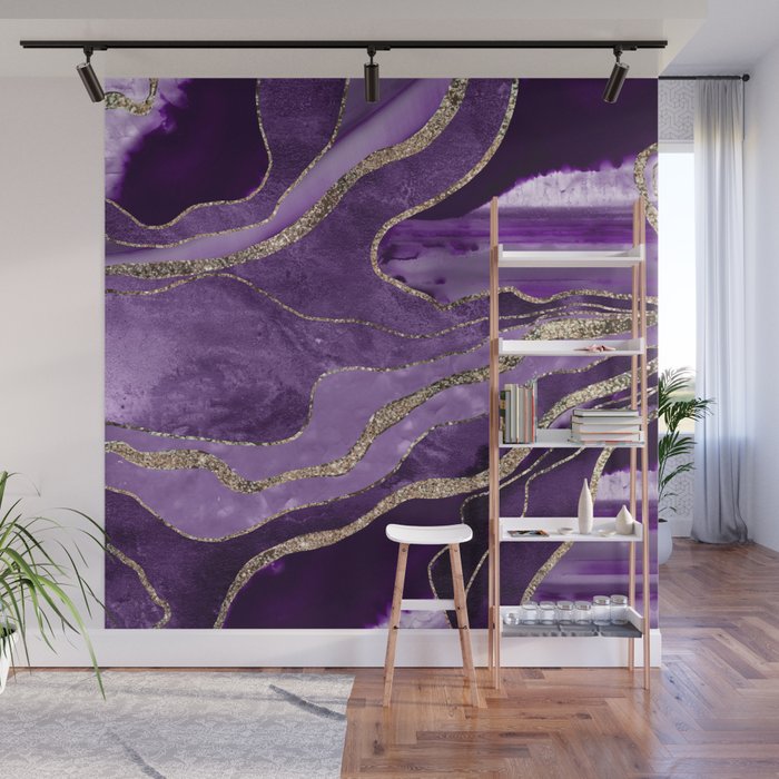 Purple Marble Agate Gold Glitter Glam #1 (Faux Glitter) #decor #art #society6 Wall Mural Gallery Image 1