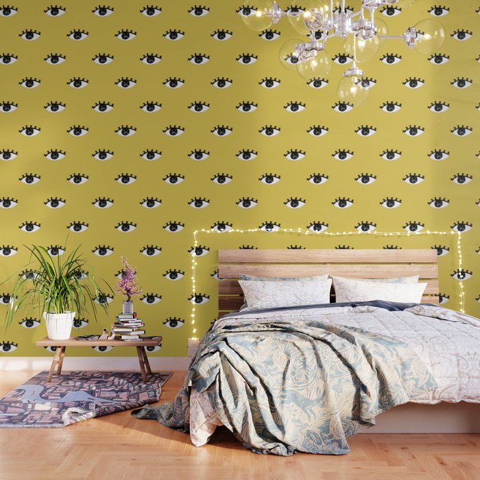 Inky Textured Eye Pattern - Olive Oil Wallpaper Gallery Image 1