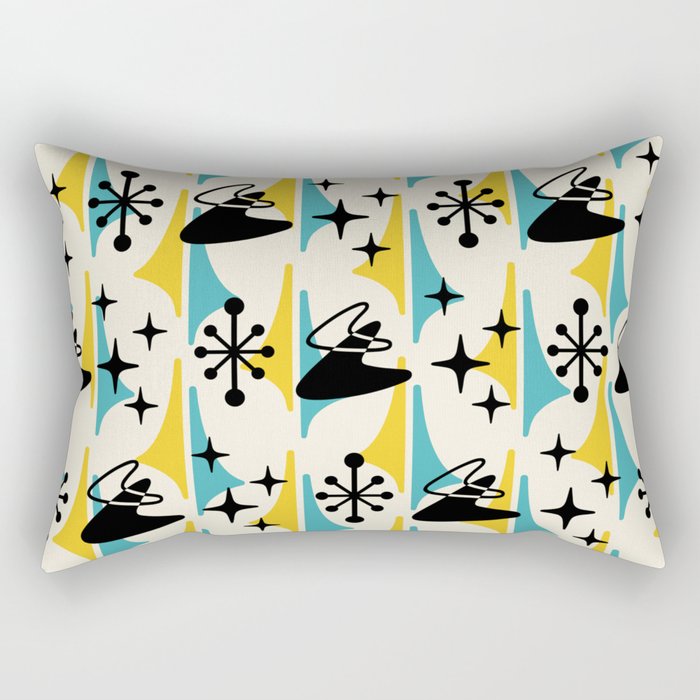 Mid Century Modern Cosmic Boomerang 726 Black Turquoise and Yellow Rectangular Pillow Gallery Image 2