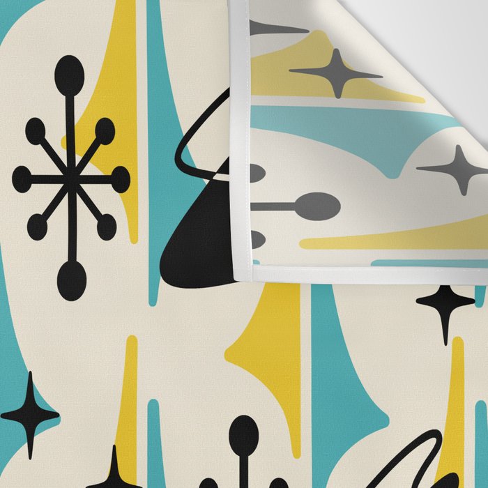 Mid Century Modern Cosmic Boomerang 726 Black Turquoise and Yellow Wall Tapestry Gallery Image 3
