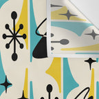 Mid Century Modern Cosmic Boomerang 726 Black Turquoise and Yellow Wall Tapestry Gallery Image 3