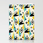 Mid Century Modern Cosmic Boomerang 726 Black Turquoise and Yellow Stationery Card Gallery Image 2