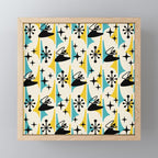 Mid Century Modern Cosmic Boomerang 726 Black Turquoise and Yellow Mini Art Print Gallery Image 1