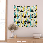 Mid Century Modern Cosmic Boomerang 726 Black Turquoise and Yellow Wall Tapestry Gallery Image 2