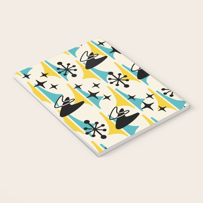 Mid Century Modern Cosmic Boomerang 726 Black Turquoise and Yellow Notebook Gallery Image 3