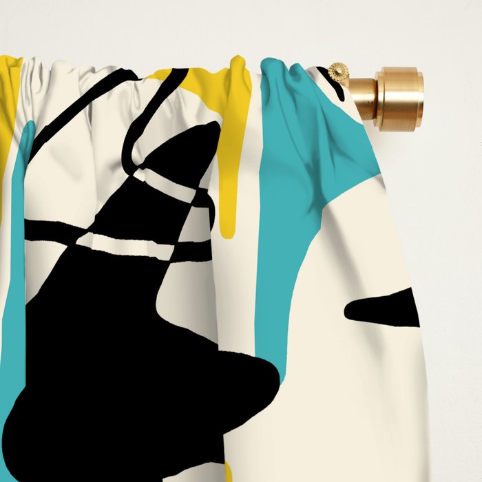 Mid Century Modern Cosmic Boomerang 726 Black Turquoise and Yellow Window Curtain Gallery Image 2