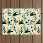 Mid Century Modern Cosmic Boomerang 726 Black Turquoise and Yellow Outdoor Rug Gallery Image 1
