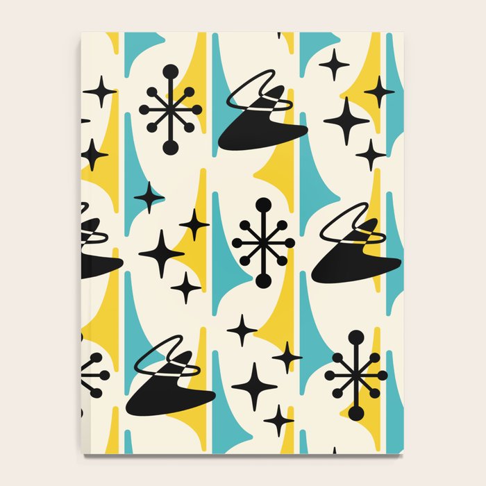 Mid Century Modern Cosmic Boomerang 726 Black Turquoise and Yellow Notebook Gallery Image 4