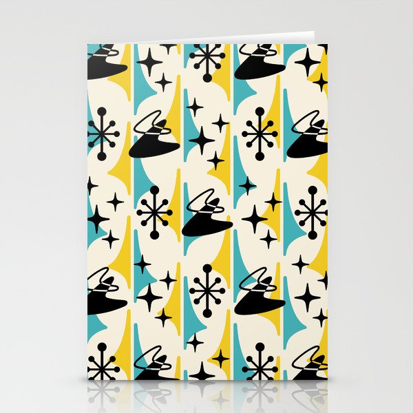 Mid Century Modern Cosmic Boomerang 726 Black Turquoise and Yellow Stationery Card Gallery Image 1