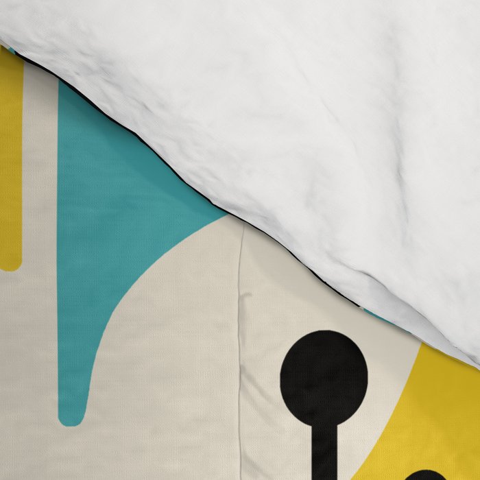 Mid Century Modern Cosmic Boomerang 726 Black Turquoise and Yellow Comforter Gallery Image 4