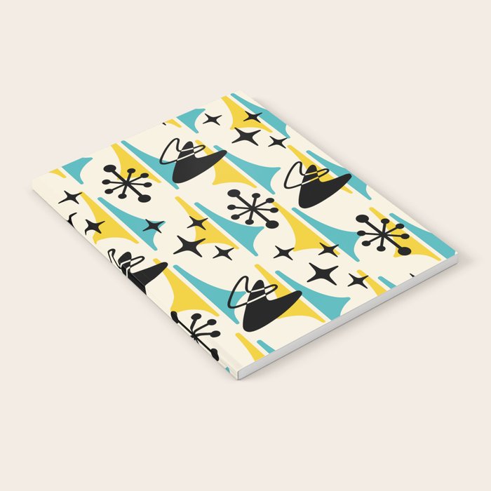 Mid Century Modern Cosmic Boomerang 726 Black Turquoise and Yellow Notebook Gallery Image 2