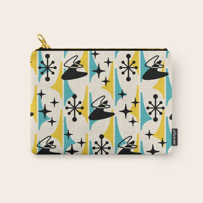 Mid Century Modern Cosmic Boomerang 726 Black Turquoise and Yellow Carry All Pouch Gallery Image 1