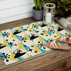 Mid Century Modern Cosmic Boomerang 726 Black Turquoise and Yellow Outdoor Rug Gallery Image 2