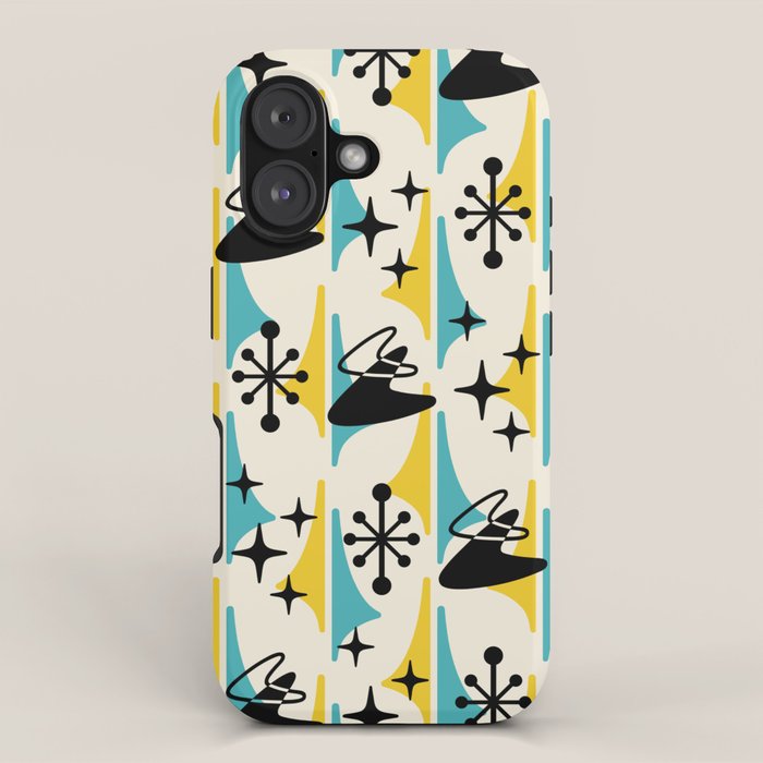 Mid Century Modern Cosmic Boomerang 726 Black Turquoise and Yellow iPhone Case Gallery Image 1