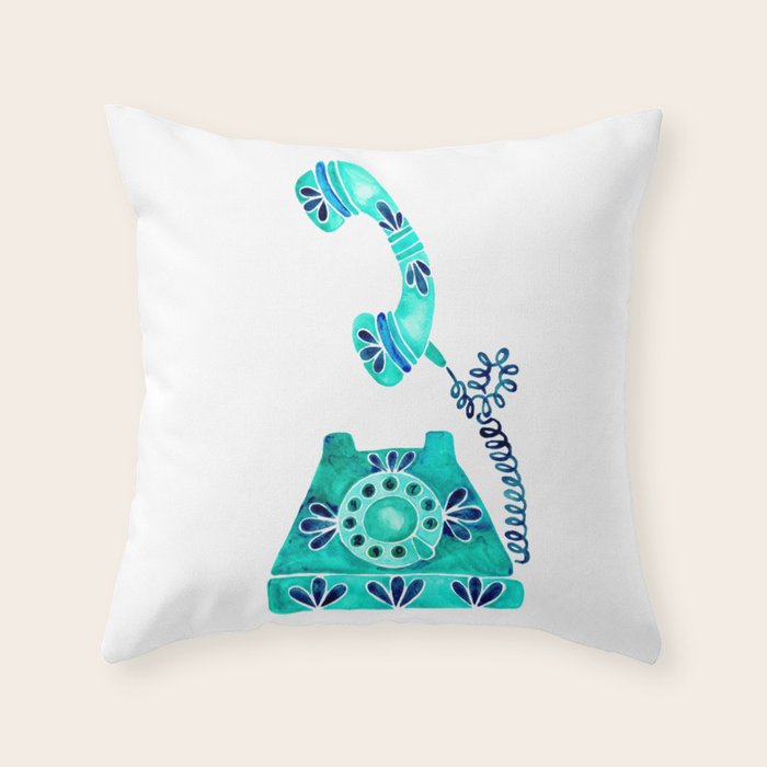 Vintage Rotary Phone - Turquoise Palette Throw Pillow Gallery Image 1