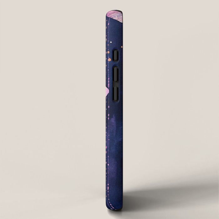 Night Garden Pink Watercolor Moths on Dark Purple All Over iPhone Case Gallery Image 2