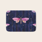 Night Garden Pink Watercolor Moths on Dark Purple All Over Bath Mat Gallery Image 1