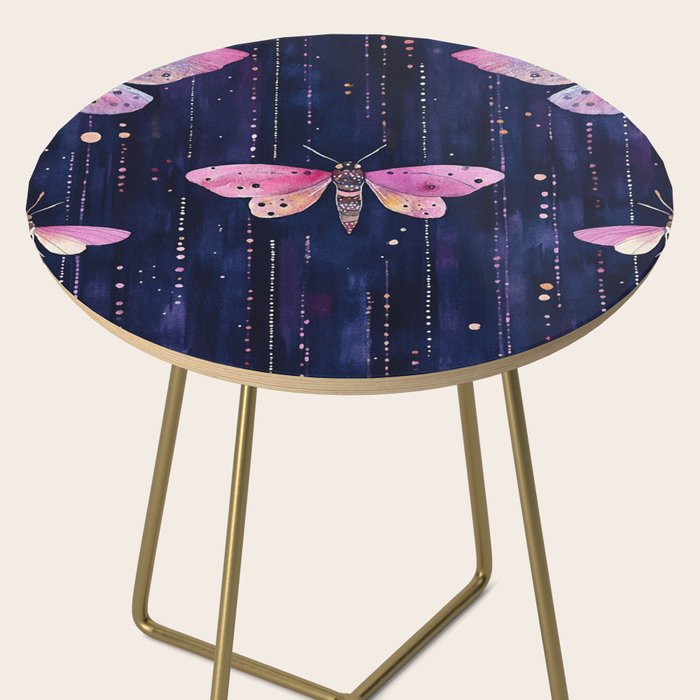 Night Garden Pink Watercolor Moths on Dark Purple All Over Side Table Gallery Image 2