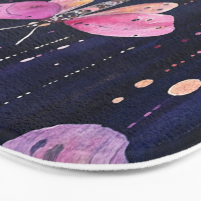 Night Garden Pink Watercolor Moths on Dark Purple All Over Bath Mat Gallery Image 3
