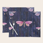 Night Garden Pink Watercolor Moths on Dark Purple All Over Placemat Gallery Image 1