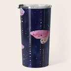 Night Garden Pink Watercolor Moths on Dark Purple All Over Travel Mug Gallery Image 3